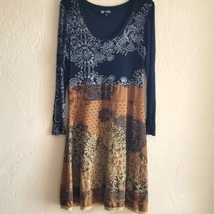 Papillon fit & flare midi length long sleeve dress L